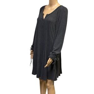 GiGio Gray Ribbed A Line Button Henley V Neck Long Sleeve Dress Oversized Small